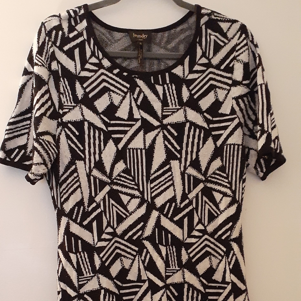 B&W Sweater Knee Length Dress